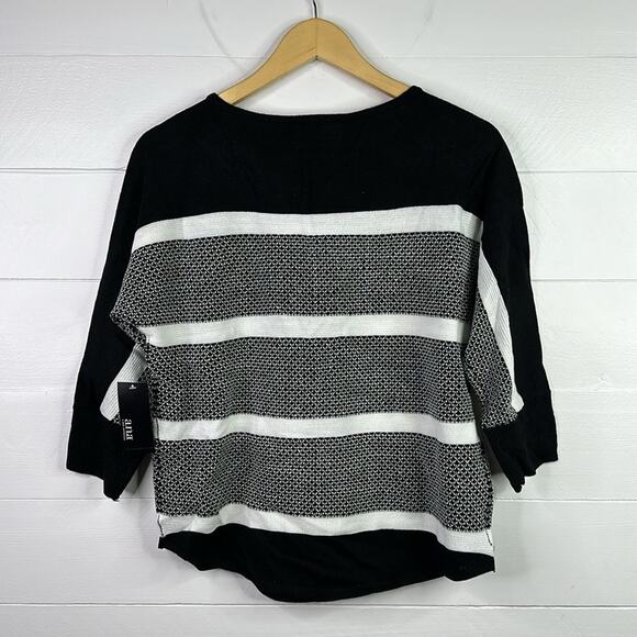 ANA Black White Stripe Knit 3/4 Sleeve Scoop Neck Sweater Top Shirt‎ Size Small - Picture 2 of 11